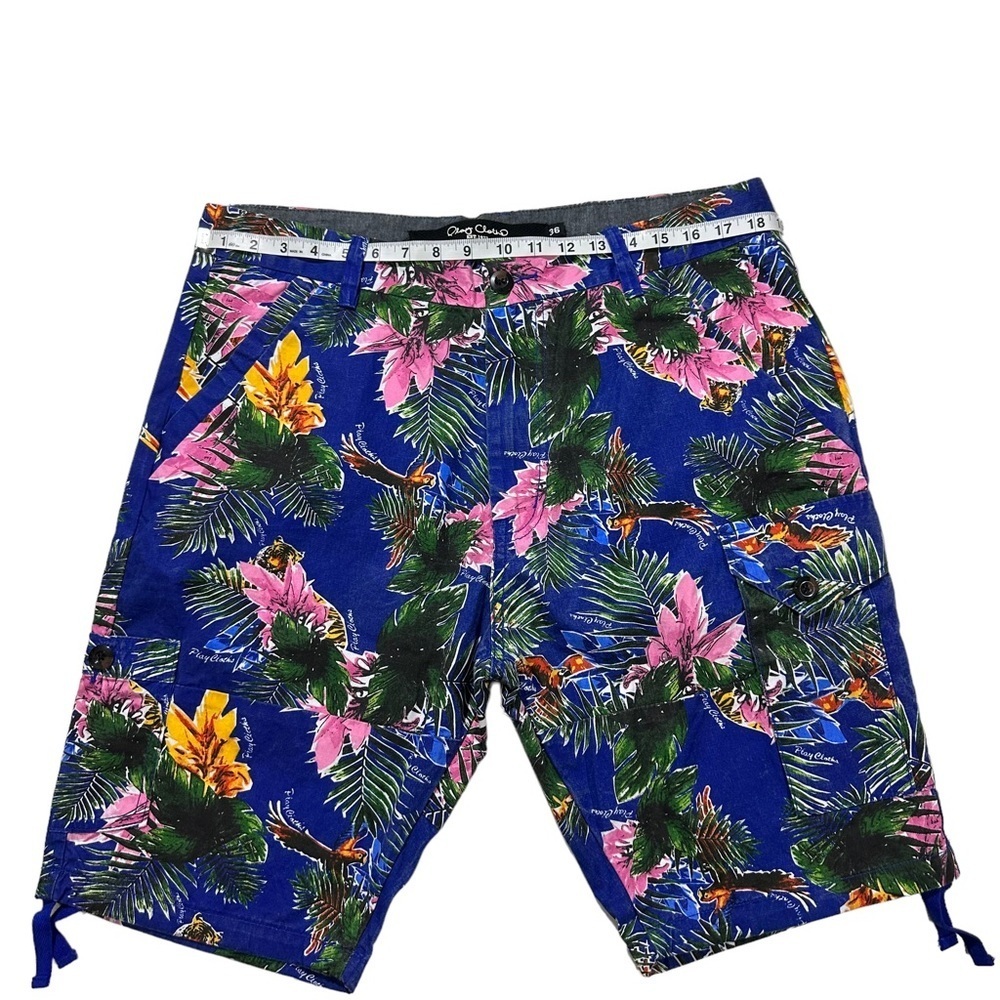 Play Cloths Botanical Jungle Set Mens Blue Shorts & Shirt Sz 36 XL Hawaii Aloha - Picture 9 of 16